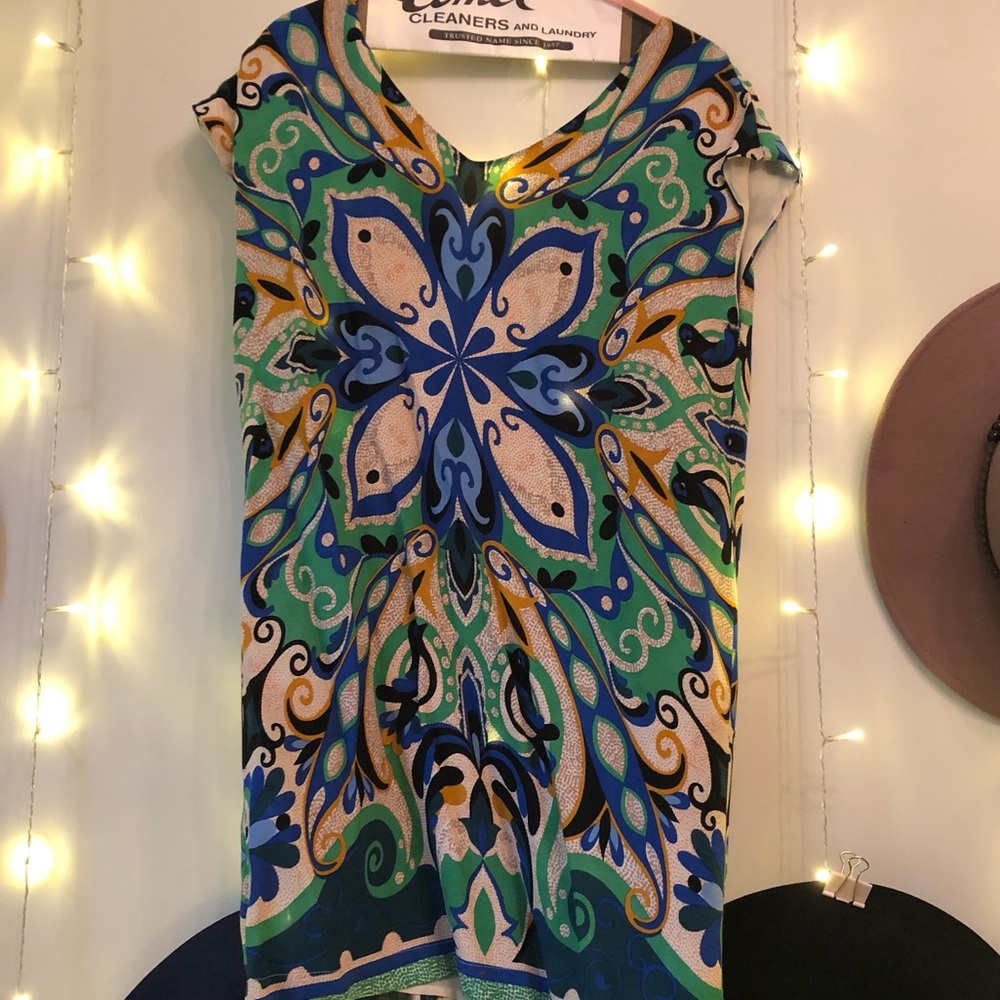 Anthropologie blue print mini dress